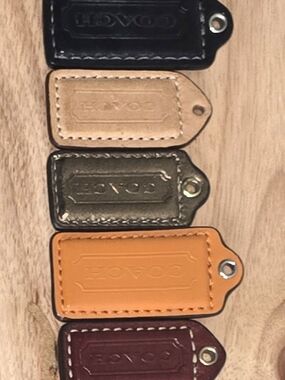Coach Leather Key Tags in Black, Tan, Olive, Orange & Burgundy